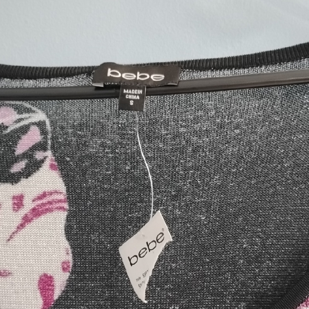 NWT Bebe Black and Pink Long Sleeve Dress Size Small - Picture 2 of 6